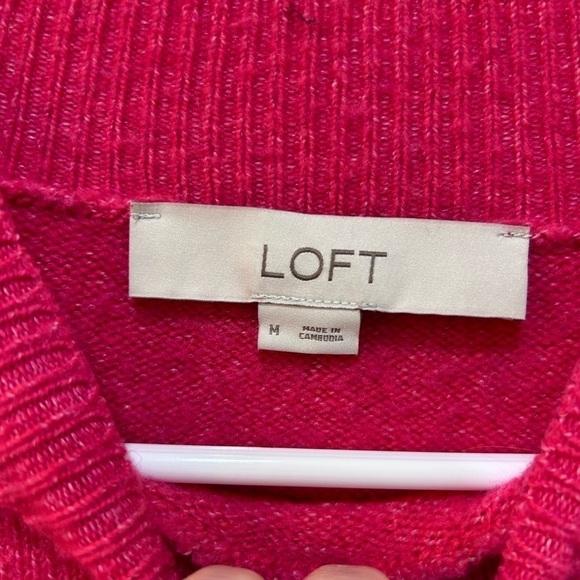 Loft Wool Blend Mock Neck Sweater Pink Long Sleeve Front Tie Women's Size M - Picture 3 of 6